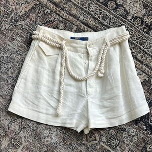 Polo by Ralph Lauren Cream High-Waist Linen Blend Shorts with Rope Belt